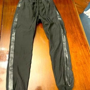 Ruby and Jenna drawstring joggers with faux leather stripe down side